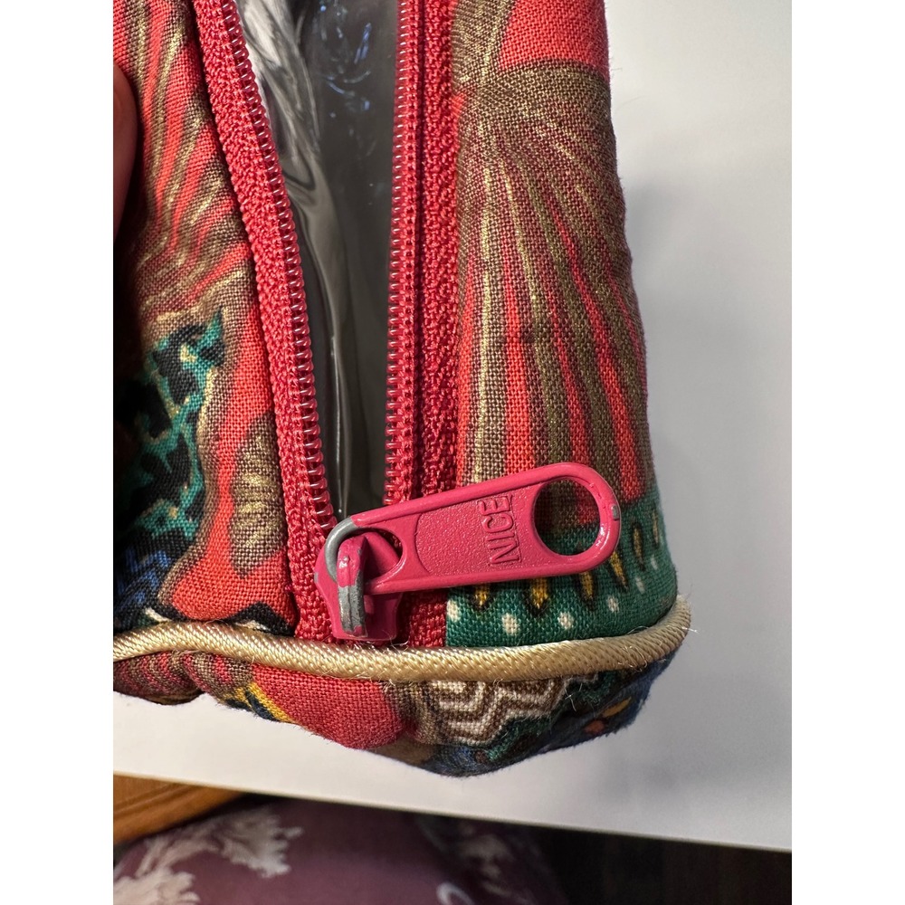 Vintage Tapestry Fan Print Travel Toiletry Organizer Bag Multicolor Zippered - Picture 3 of 6